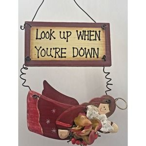 Angel Inspirational Wood Sign Look Up When Your Down Hanging Wall Decoration
